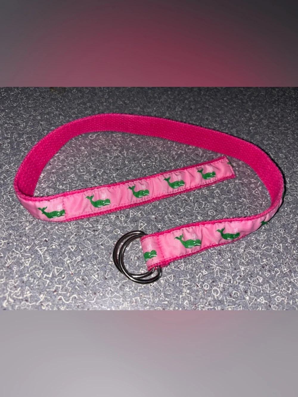 Kids Sized Canvas Pink Belt With Green Whales 27”